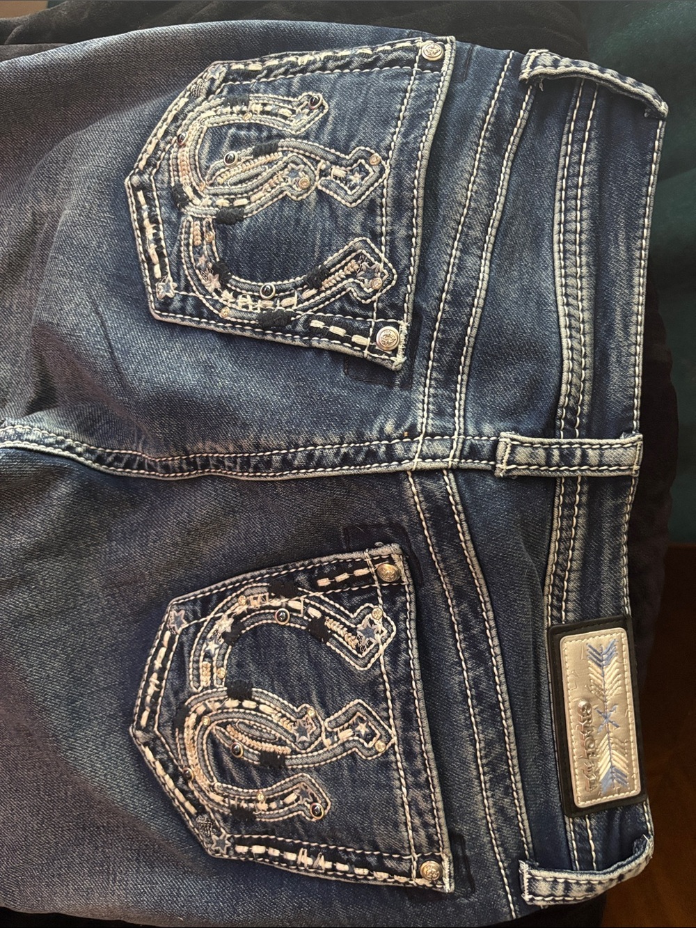 Grace Dark Blue Bootcut Jeans with Embroidered Back Pockets